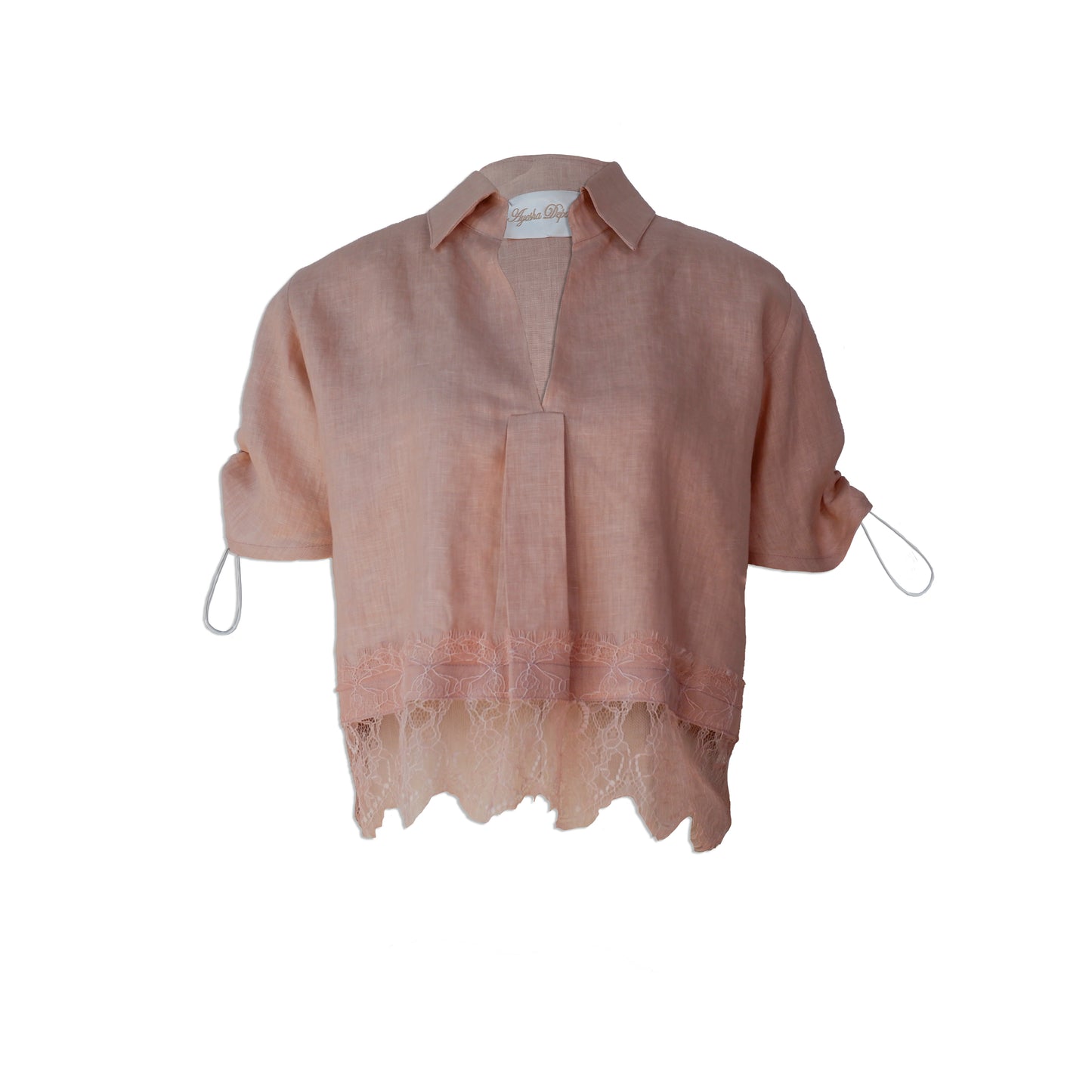 Nude Linen Shirt with Lace Detail