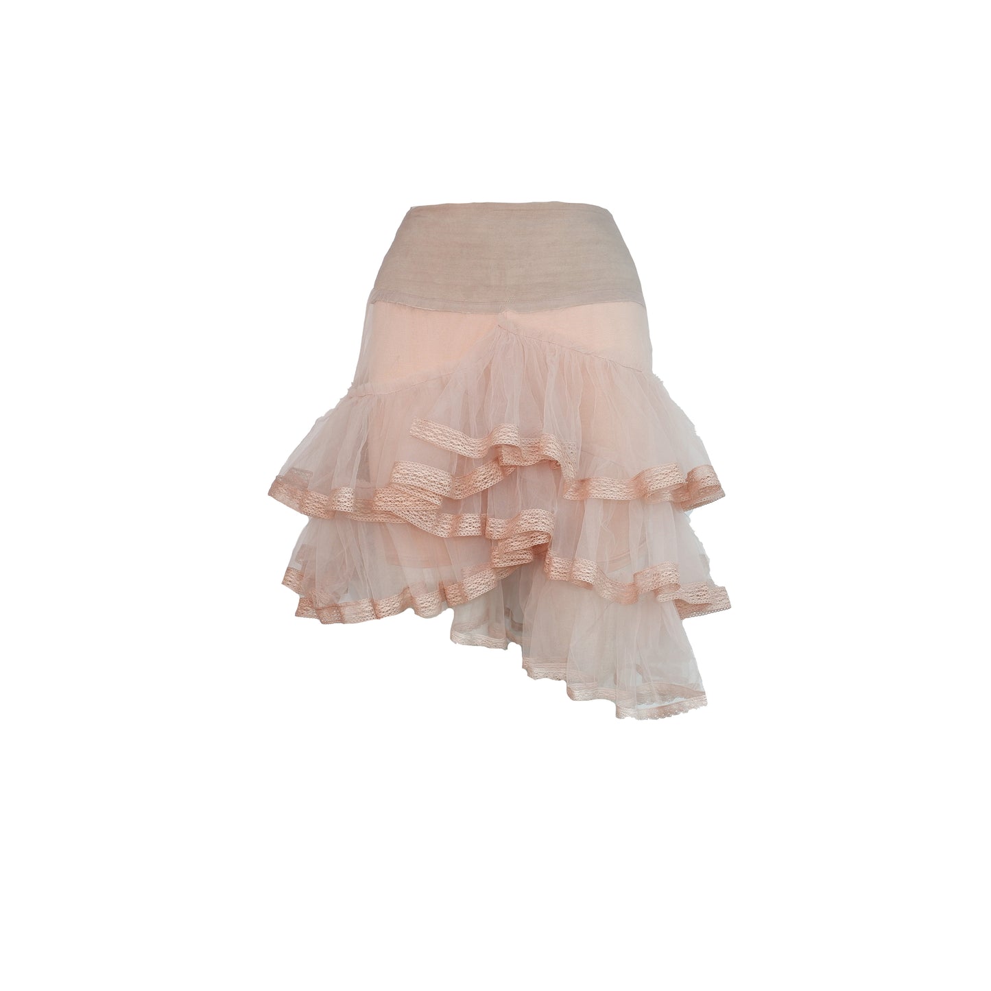Nude Tulle and Lace Skirt with Sculpting Waistband